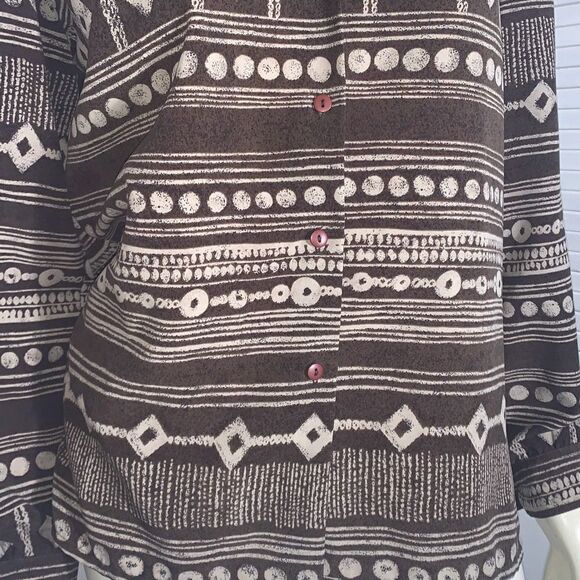 Vintage TanJay Brown Aztec Tribal Button Down Womens Top sz 10 - Picture 4 of 10